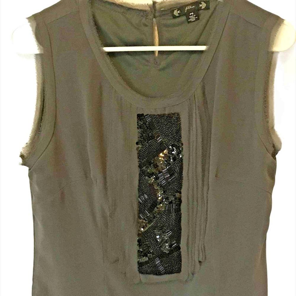 Filtre Shirt Womens Small Petite Gray Black Sequins Sheer Neutral Dressy Tank